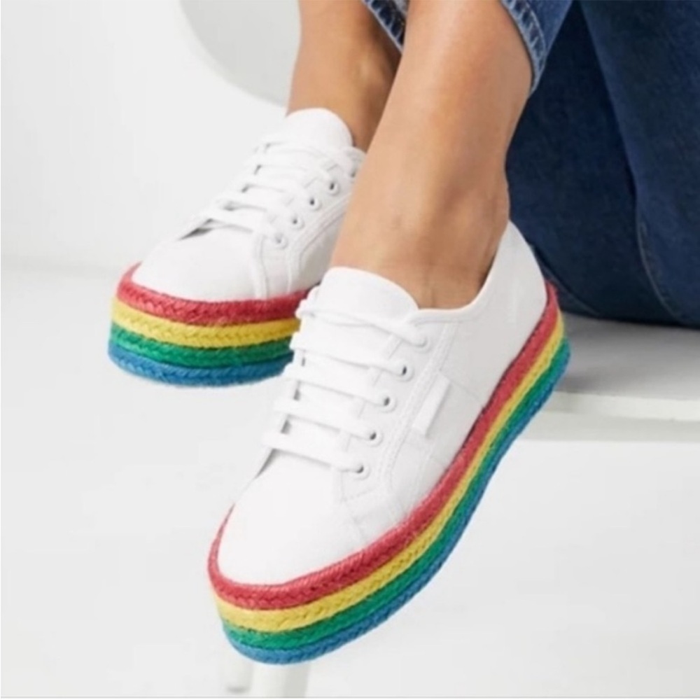 Superga rainbow raffia shoes